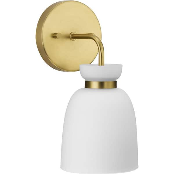 Progress Lighting Lexie 5.12 in. 1-Light Brushed Gold Vanity Light with Opal Glass Shade