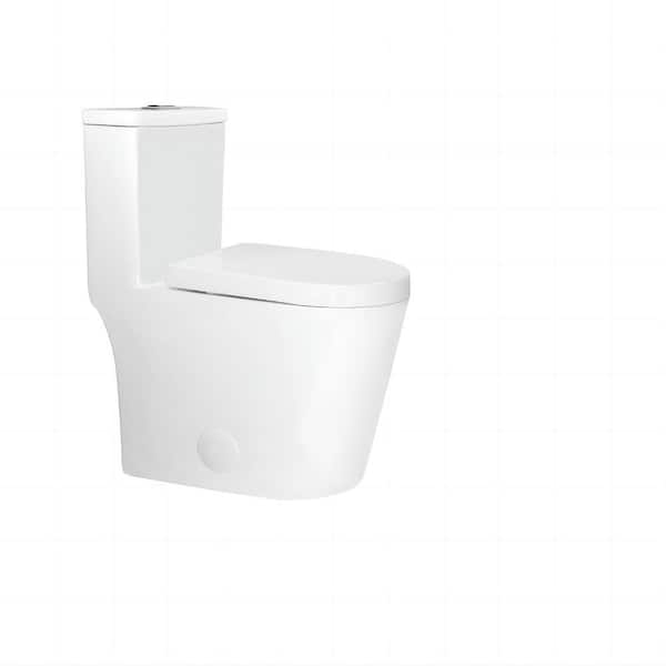 12 in. 1-Piece 0.8/1.6 GPF Dual Flush Short Depth Elongated Toilet in White Seat Included (Black Button)