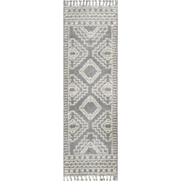 nuLOOM Vasiliki Moroccan Tassel Shag Silver 3 ft. x 16 ft. Runner Rug ...