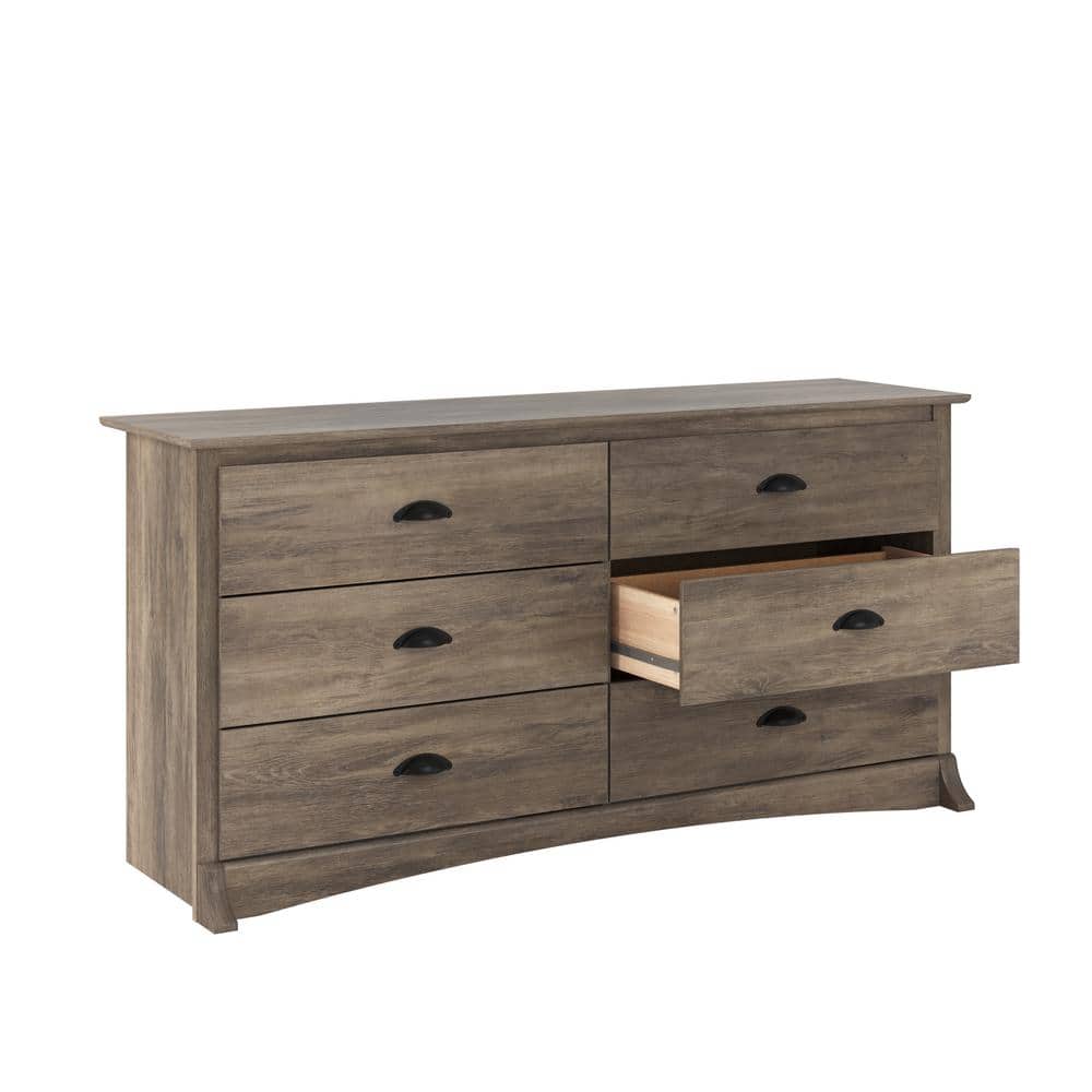Drifted Gray Coastal Double Dresser with Six Drawers