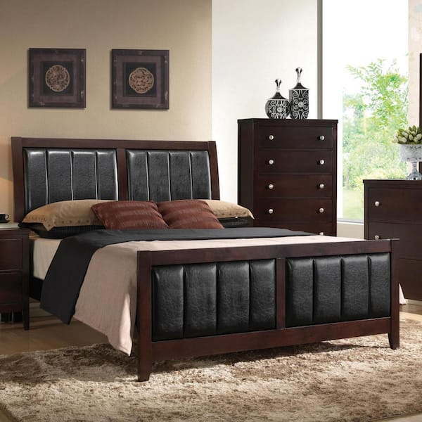 Coaster Carlton Cappuccino and Black Wood Frame Eastern King Panel Bed with Upholstered Headboard and Footboard