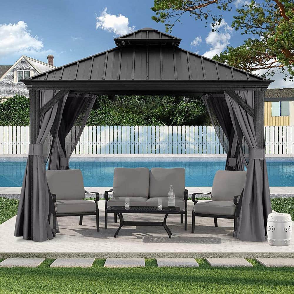 ABCCANOPY 10 ft. x 10 ft. Gray Patio Hardtop Gazebo Galvanized