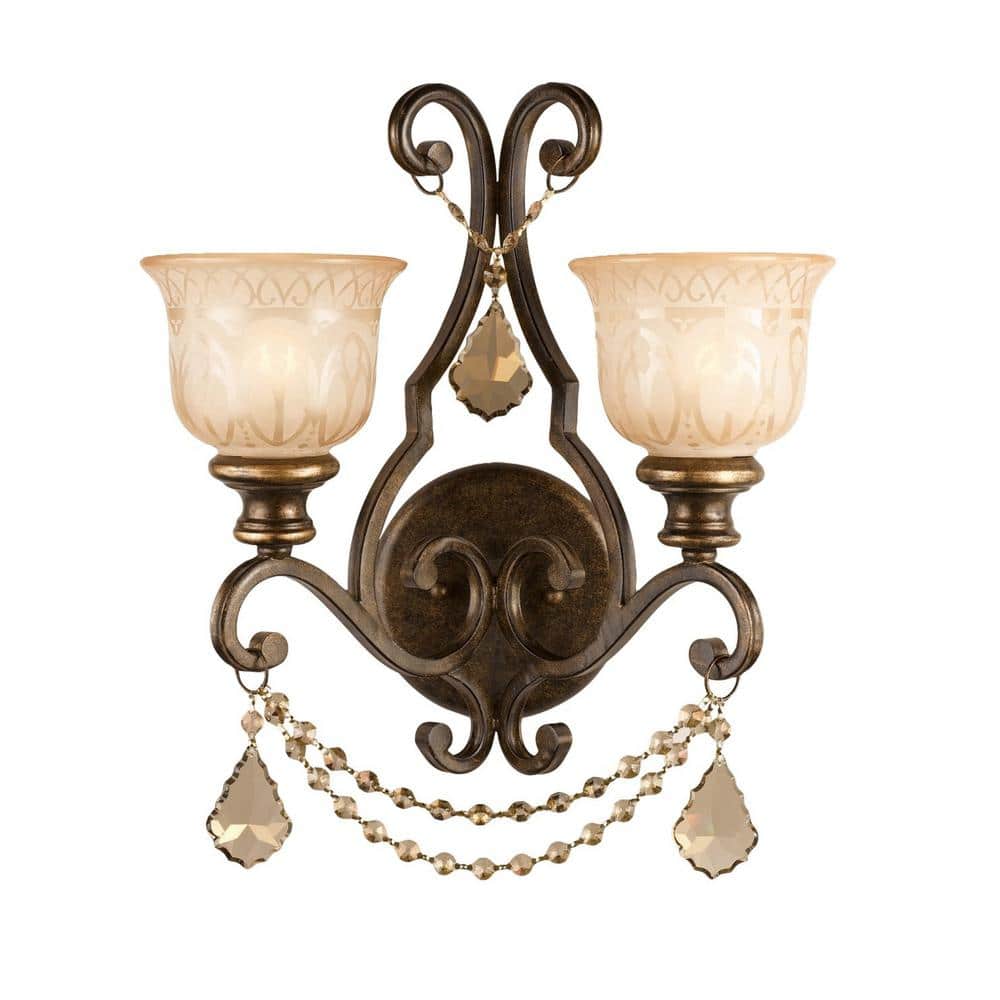 Norwalk Bronze Umber 2-Light Sconce with Amber Glass Shades