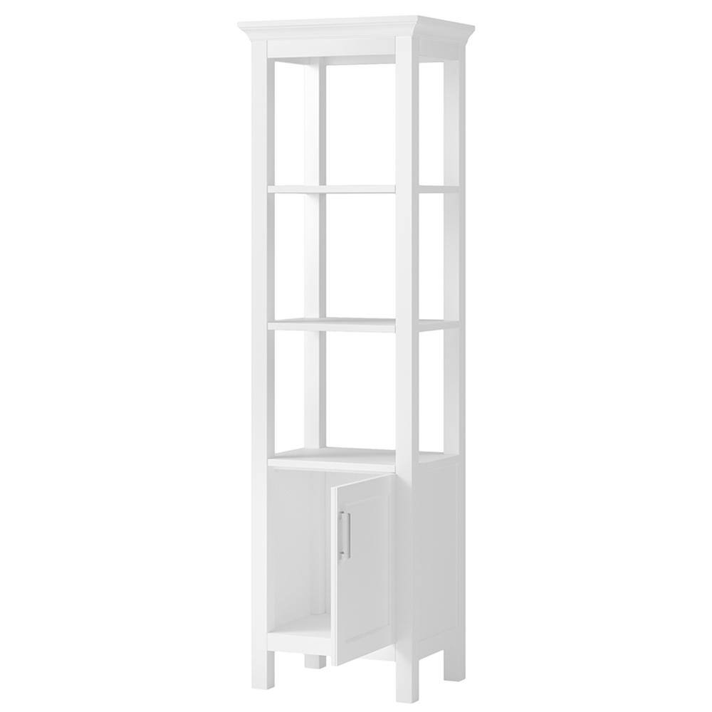 Transitional White Linen Cabinet with Chrome Hardware and Adjustable Shelving