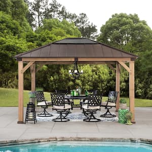 Aylin 11 ft. x 13 ft. Cedar Gazebo with Brown Steel and Polycarbonate Hip Roof Hardtop