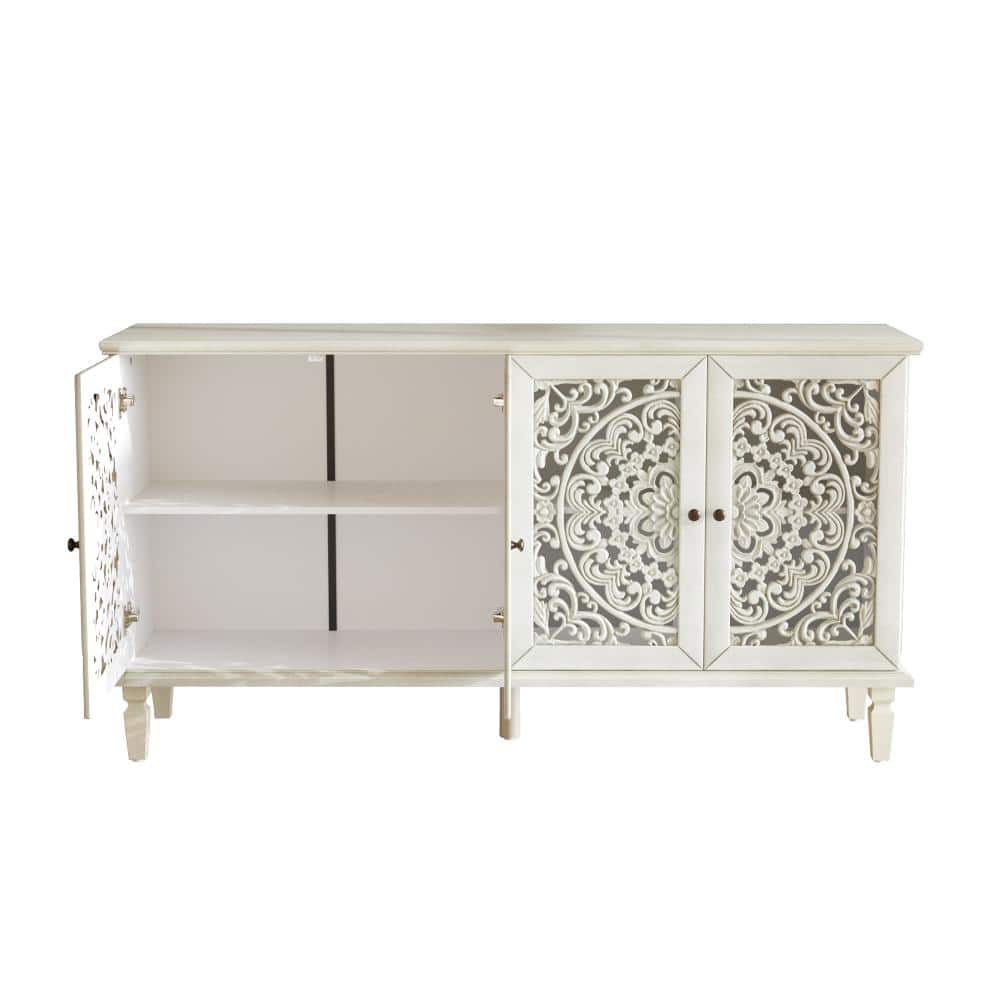59.84 in. W x 15.55 in. D x 31.69 in. H White Linen Cabinet with Antique Brass Handles&Adjustable Shelves