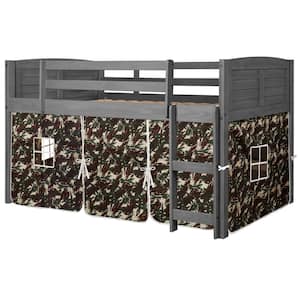 Antique Grey Twin Louver Low Loft Bed with Camo Tent Kit