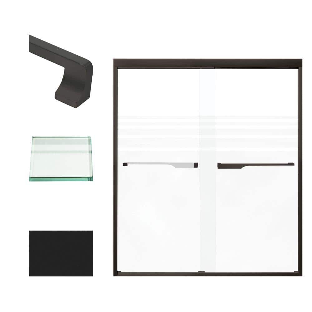 Frederick Matte Black Semi-Frameless Sliding Shower Door with Frosted Glass