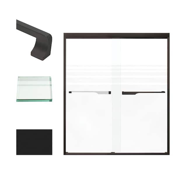 Transolid Frederick 59 in. W x 70 in. H Sliding Semi-Frameless Shower Door in Matte Black with Frosted Glass