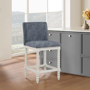 Kaylee 26 in. Indigo Fabric Spindle Counter Stool and Antique White Frame