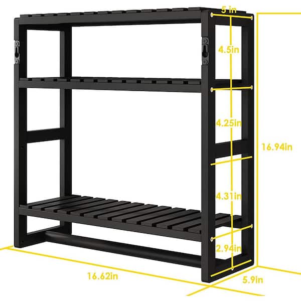 Dyiom 16 in. W 16 in. H x 5.9 in. D Bamboo Square Bathroom Organizer Shelves Adjustable 3-Tiers Floating Shelf in Black