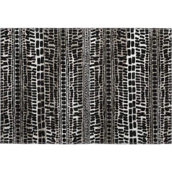 Mayfield Premium Machine Washable Abstract AMF2540 Black 2 ft. x 3 ft. Accent Rug