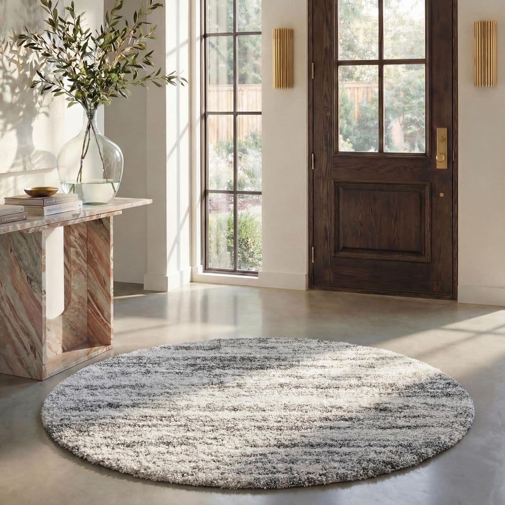 SAFAVIEH Hudson 7 ft. x 7 ft. Ivory/Gray Abstract Round Rug
