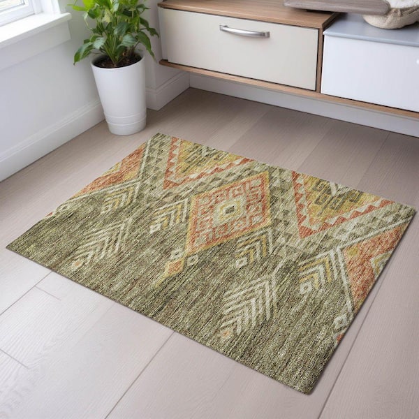Mayfield Premium Machine Washable Abstract AMF1091 Green 2 ft. x 3 ft. Area Rug