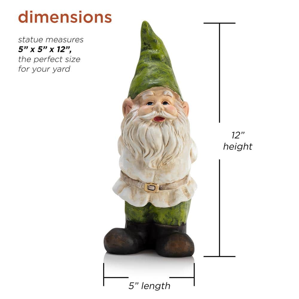 12-Inch Green and Beige Polyresin Garden Gnome Statue