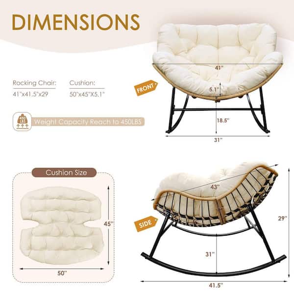 FINCATI Oversized Beige PE Wicker Outdoor Rocking Chair