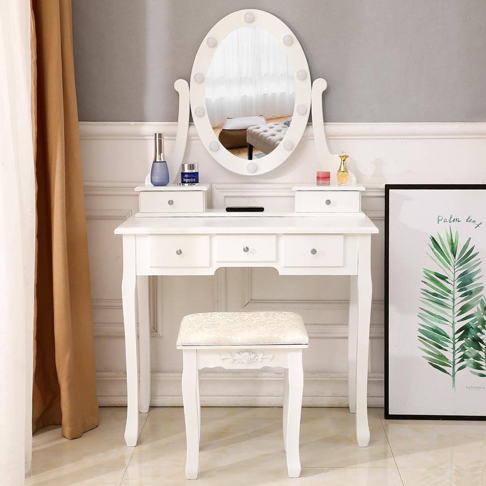 White Makeup Vanity Set with Adjustable Mirror