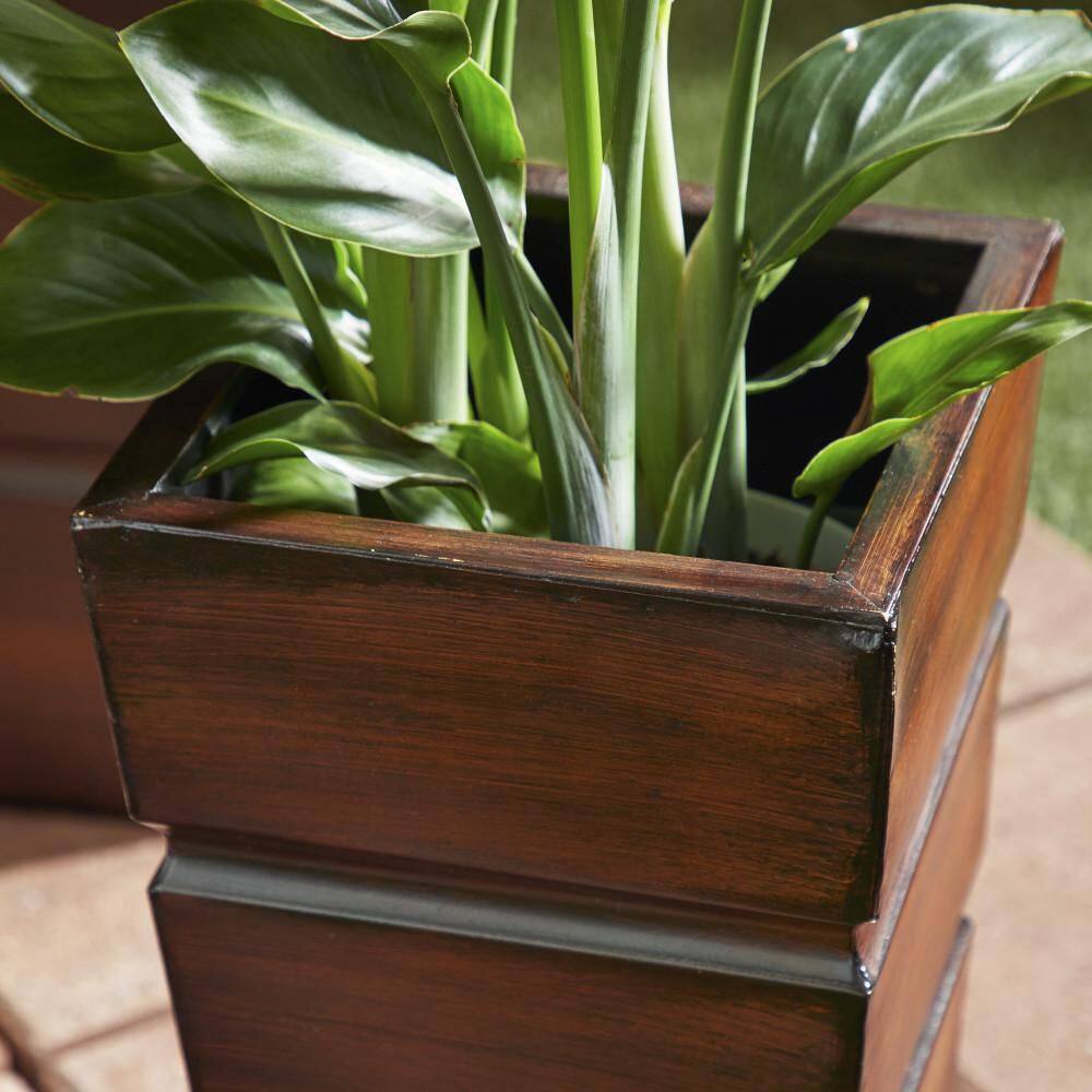 Set of 3 Brown Metal Rectangular Planters with Tapered Base
