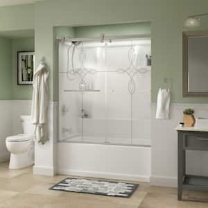 Contemporary 60 in. x 58-3/4 in. Frameless Sliding Bathtub Door in Nickel with 1/4 in. Tempered Tranquility Glass