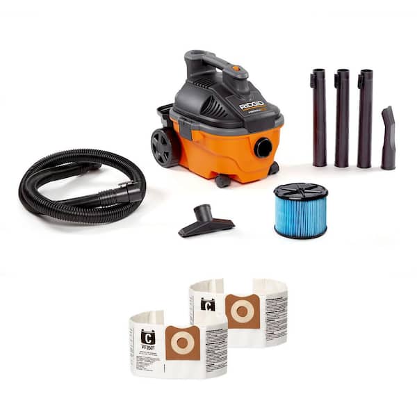 4 Gal. 5.0 Peak HP Portable Shop Vacuum WD4070 Wet Dry Vac with Fine Dust Filter, Dust Bags, Hose and Attachments