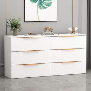 6-Drawers White Paint Finish Wood Dresser Vanity Cabinet Organizer 63 in. W x 15.7 in. D x 31.1 in. H