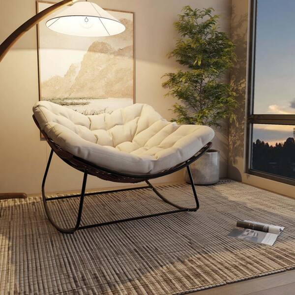 Dark Gray Frame Metal Outdoor Rocking Chair with Beige Dark Gray Frame Metal Outdoor Rocking Chair with Beige
