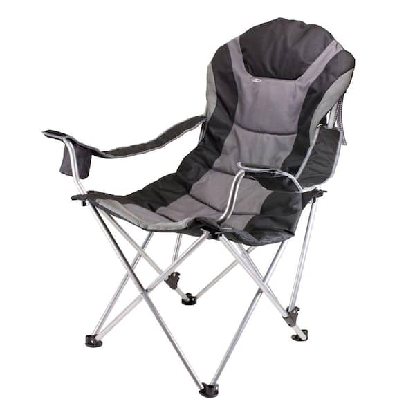 Picnic Time Reclining Camp Black and Grey Patio Chair