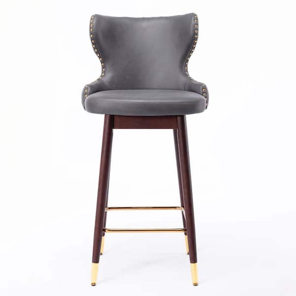 Mydepot 2-Piece 42.5 in. Grey Velvet Upholstered High Back Counter Stool with Wood Legs Fabric Seat Dining Room (Set of 2)