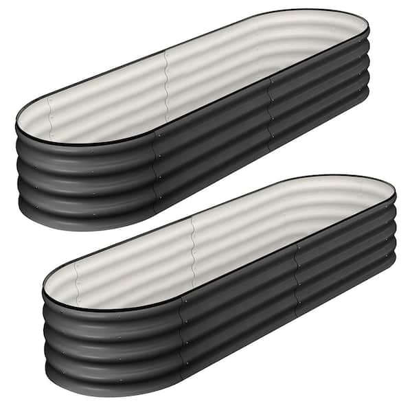 2-Pieces 4.5 x 2 x 2 ft. Oval Raised Garden Steel Bed, Galvanized Raised Beds Planter Raised Boxes Open-Ended Base, Grey