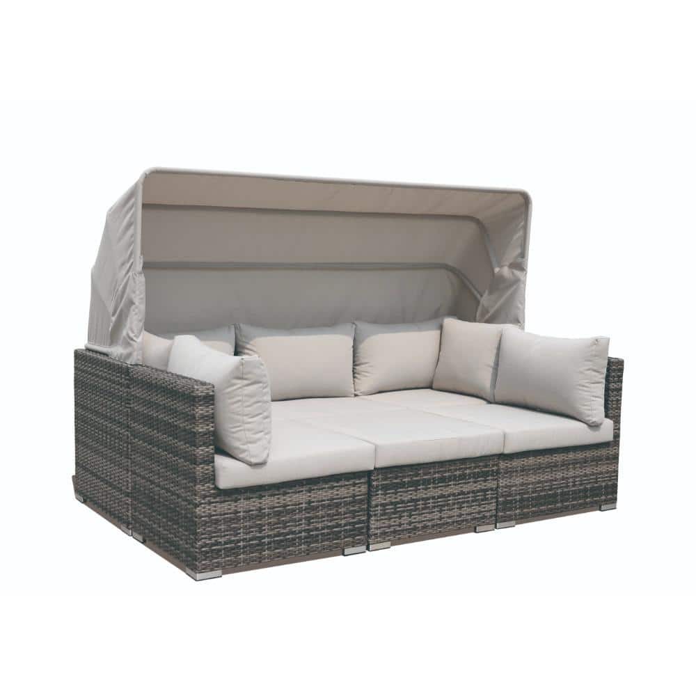 Courtyard Casual Aurora Wicker Outdoor Sectional with Taupe Cushions ...