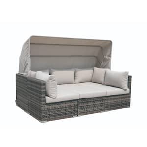 Aurora Wicker Outdoor Sectional with Taupe Cushions