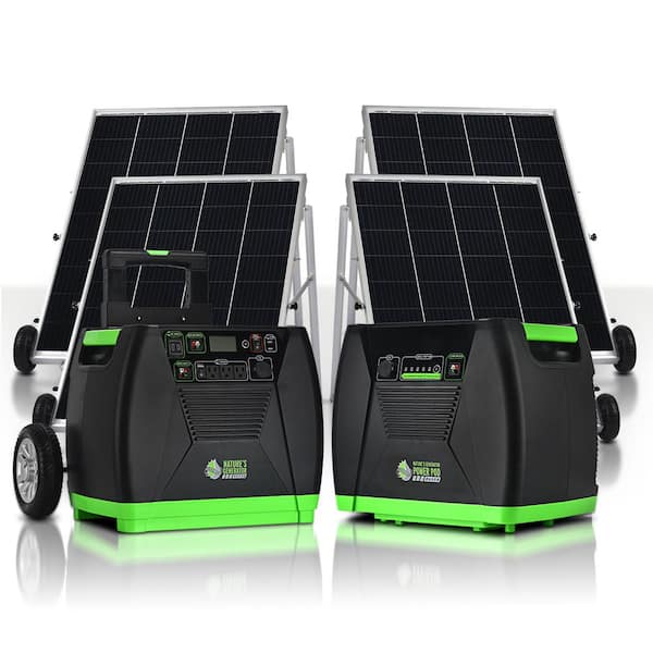 NATURE'S GENERATOR ELITE 3600-Watt/5760W Peak Push Button Start Solar Powered Portable Generator with Four 100W Solar Panels and Power Pod