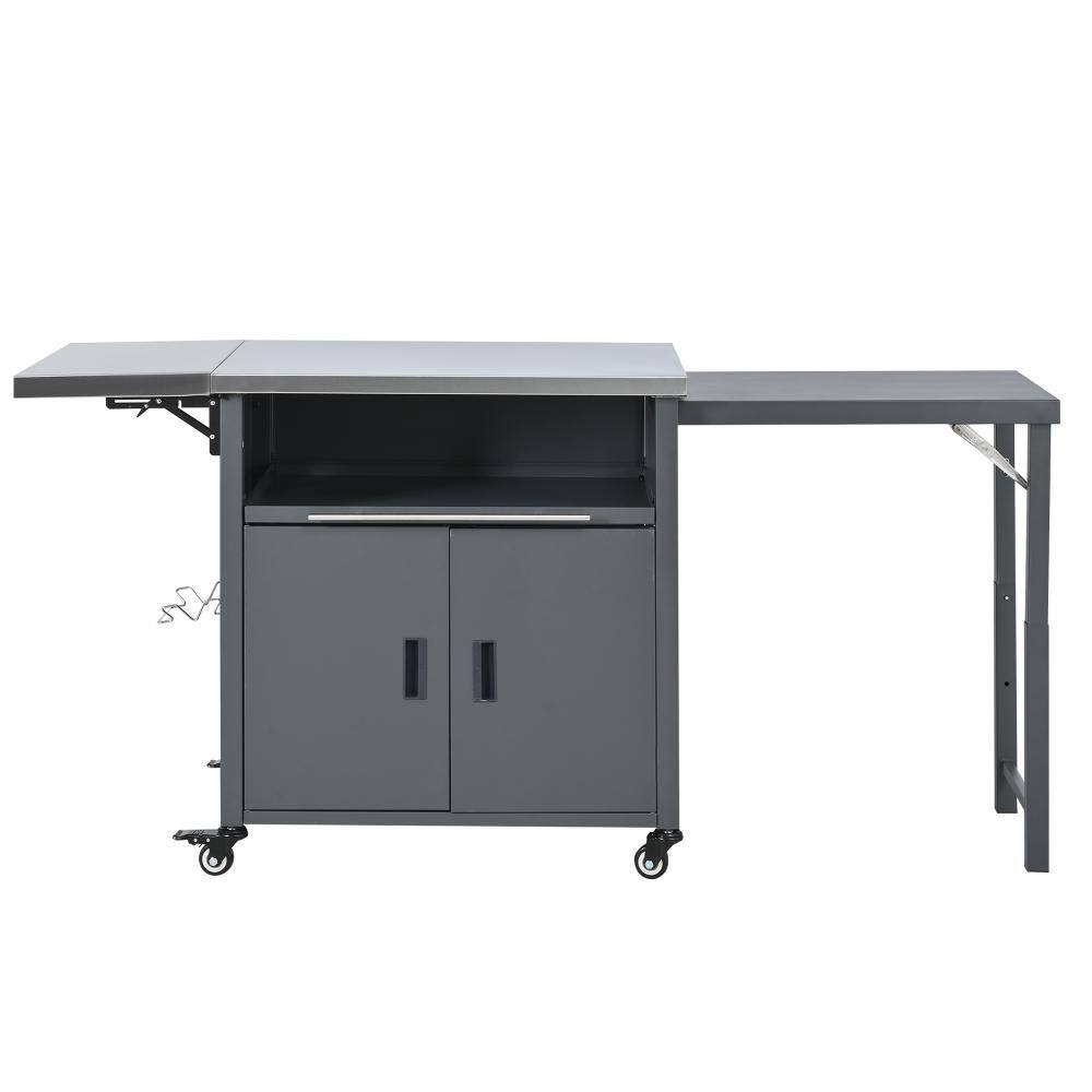 Gray Outdoor Kitchen Island Grill Cart with Trash Rack, Foldable Top and Storage Space for Backyard, Patio price history on PriceWatchPro