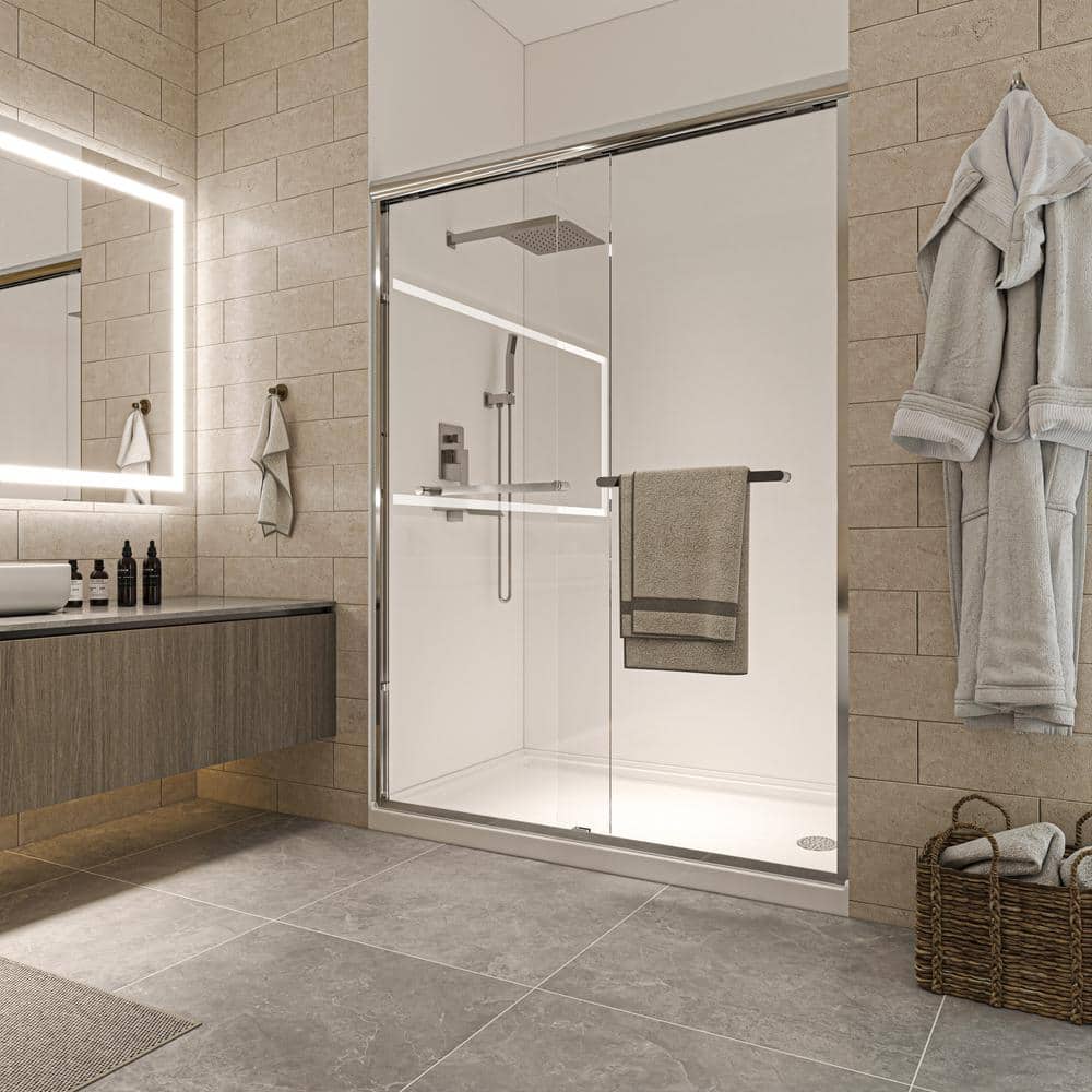60'' Chrome Framed Sliding Shower Door with Clear Glass
