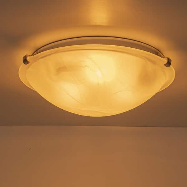 12 in. 2-Light Brushed Nickel Flush Mount Ceiling Light with Alabaster Glass and No Bulbs Included (6-Pack)