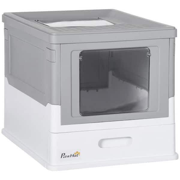ITOPFOX Fully Enclosed Cat Litter Box, Hooded Cat Litter House with Scoop, Drawer Type Tray, Front Entry and Top Exit, Gray