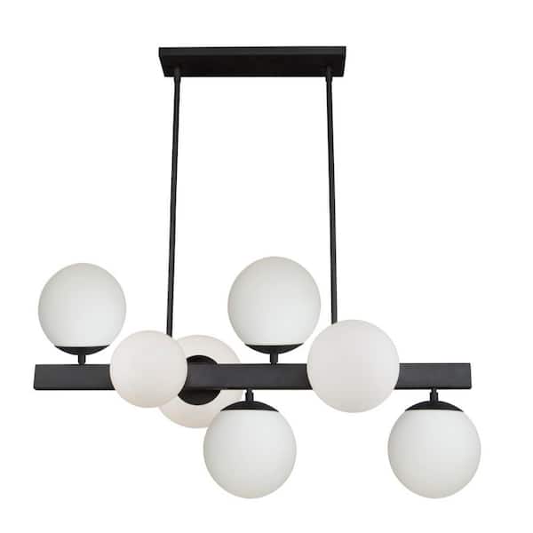 ARTCRAFT Moonglow 7-Light Matte Black Globe Chandelier with Glass Shades