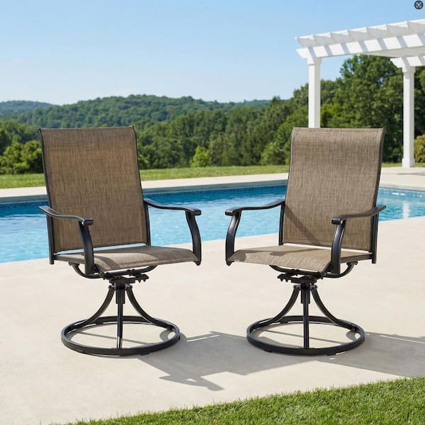 2-Piece Swivel Textilene Metal Outdoor Patio Dining Chairs