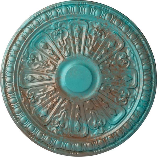 Ekena Millwork 18 in. x 1-1/4 in. Raymond Urethane Ceiling Medallion (Fits Canopies upto 5-3/8 in.) Hand-Painted Copper Green Patina