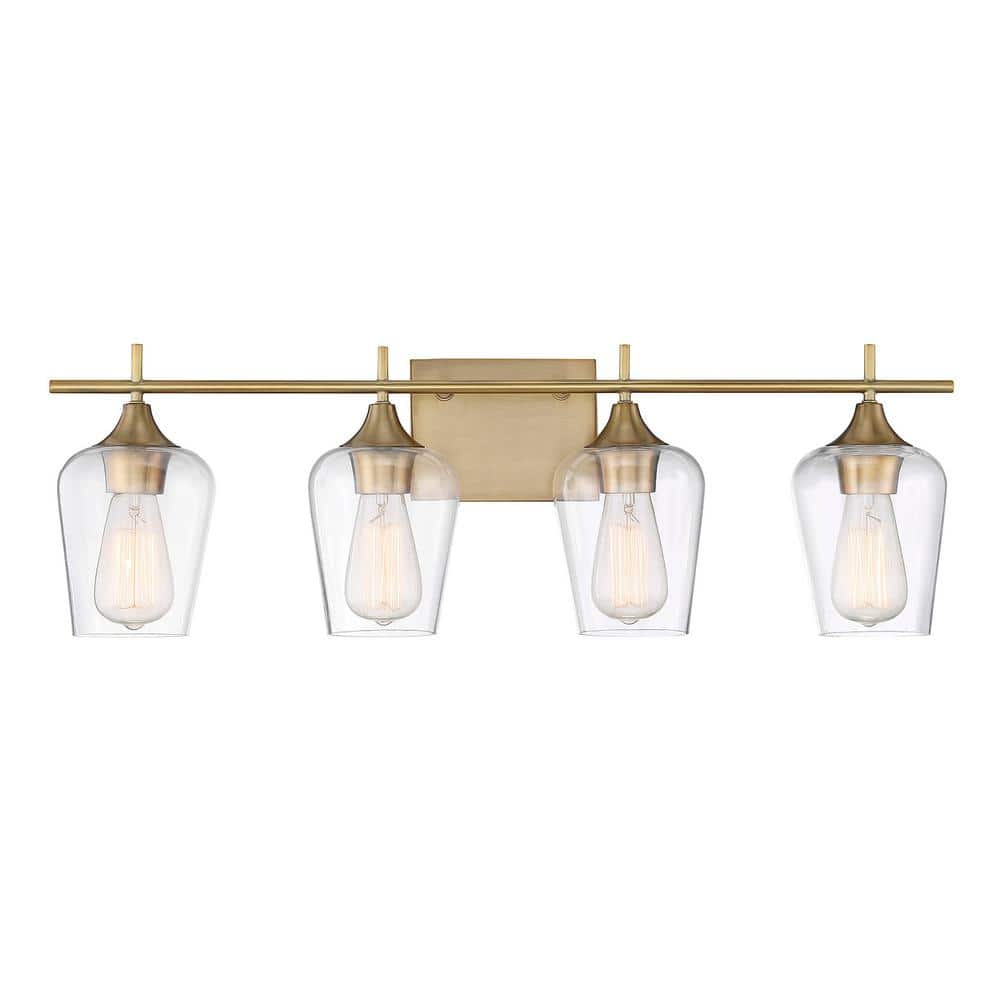 Warm Brass 4-Light Vanity Fixture with Clear Glass Shades