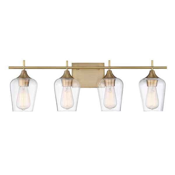 Savoy House Octave 28.75 in. W x 9 in. H 4-Light Warm Brass Bathroom Vanity Light with Clear Glass Shades