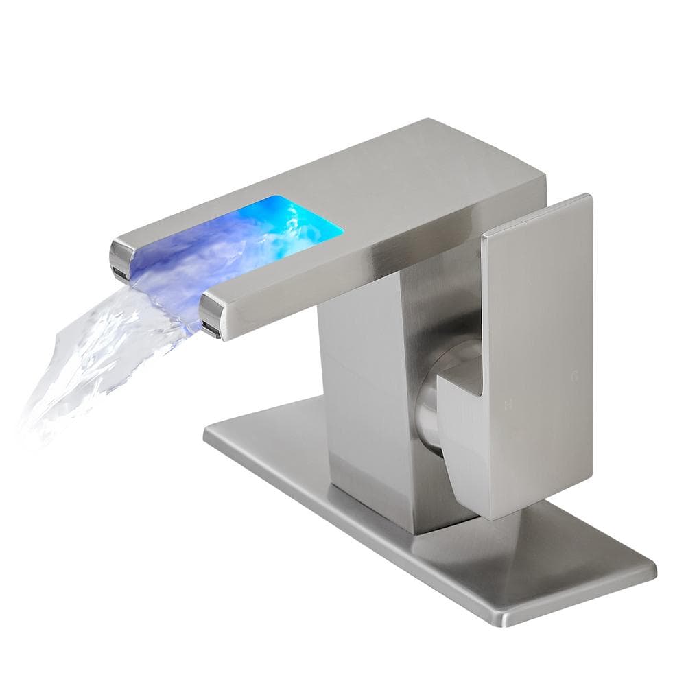 Single Handle Deck Mounted Bathroom Sink Faucet LED Light 3 Colors Changing