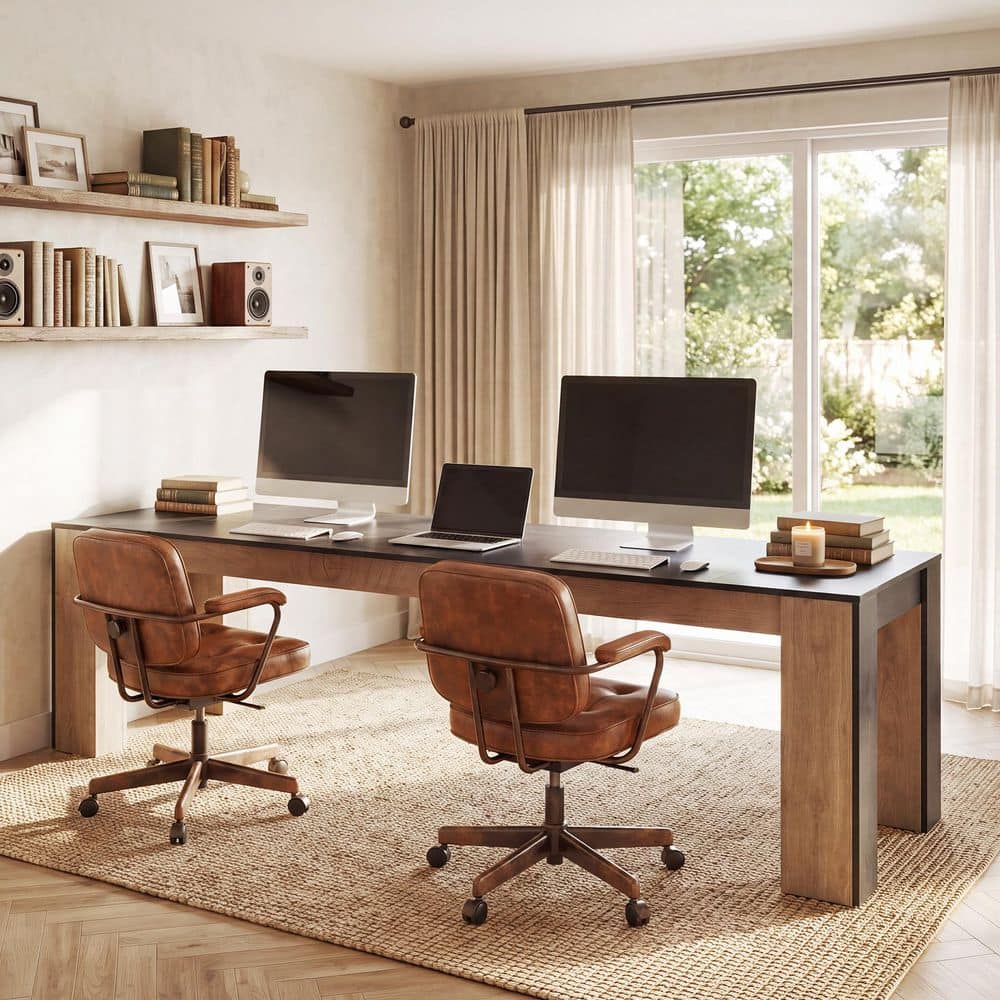 78.74 in. Rectangular Black and Brown Wood Computer Desk with 4 Leg for Home Office
