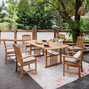 Rowlette 7 Piece Teak Wood Outdoor Dining Set with Beige Cushion