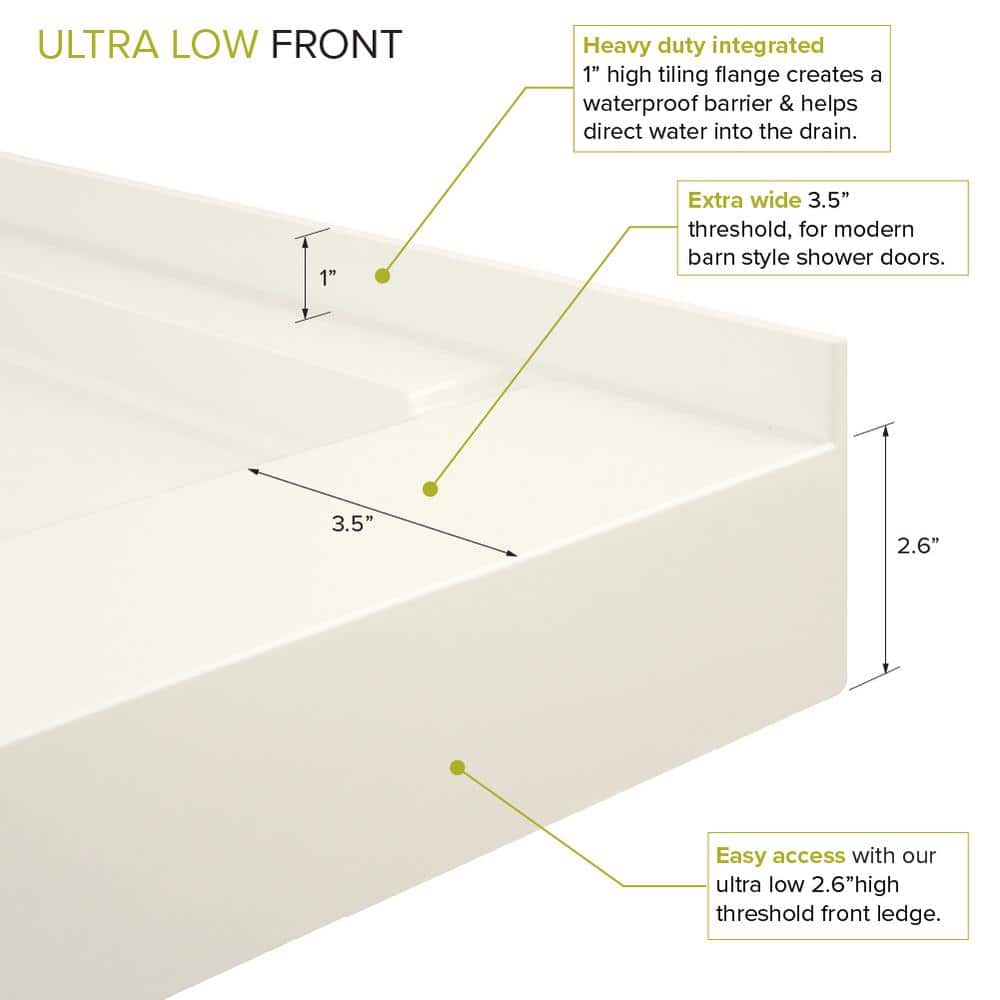 Off-White Composite 60'' x 32'' Rectangular Shower Base with Right Drain