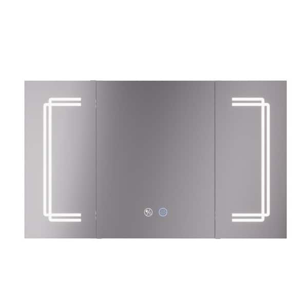 40 in. W x 24 in. H Rectangular Silver Wall Mounted LED Light Medicine Cabinet with Mirror, Defog, Bluetooth Speaker