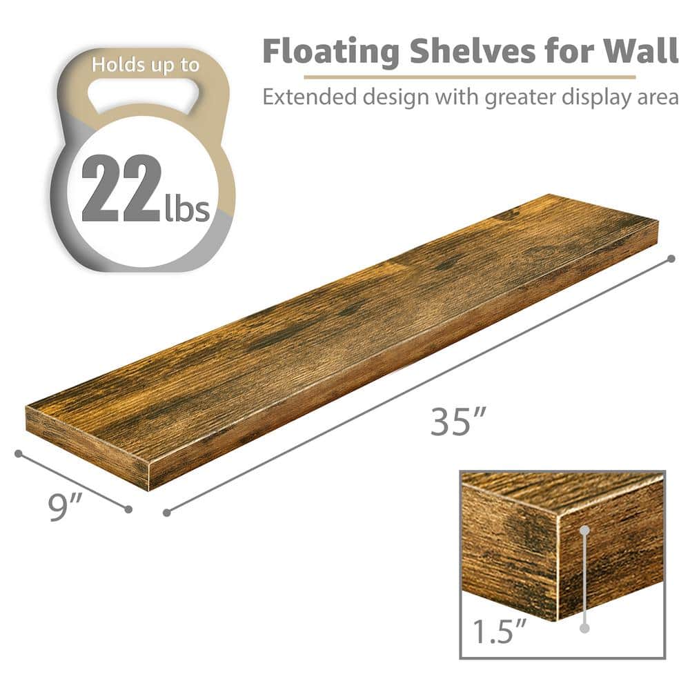 Walnut 35" Extra Long Floating Wall Shelves