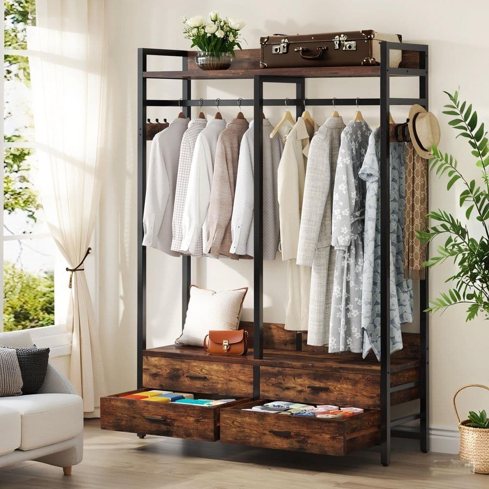 BYBLIGHT Carmalita Brown Wood 47.24 in. Armoire with 4 Drawers and