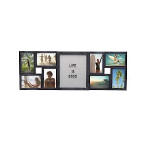 Customizable Letterboard 8-Opening Photo Collage Picture Frame, 31 x 11 in. Distressed Black