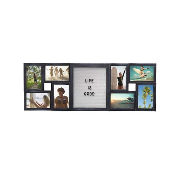 Melannco 31 x 11 in., Distressed Black Customizable Letterboard 8-Opening Photo Collage Picture Frame
